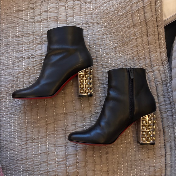 Christian Louboutin Shoes - NEW Christian Louboutin Red Bottoms Black Booties with Gold Studded Block Heel